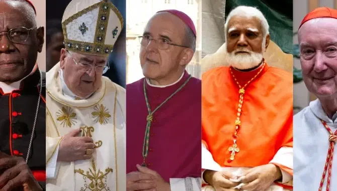 L-R: Cardinal Robert Sarah, Cardinal Stanisław Ryłko, Cardinal Carlos Osoro Sierra, Cardinal Joseph Coutts and Cardinal Timothy Radcliffe. (Credit: Daniel Ibañez/CNA; Romanuspontifex, CC BY-SA 3.0, via Wikimedia Commons) L-R: Cardinal Robert Sarah, Cardinal Stanisław Ryłko, Cardinal Carlos Osoro Sierra, Cardinal Joseph Coutts and Cardinal Timothy Radcliffe. (Credit: Daniel Ibañez/CNA; Romanuspontifex, CC BY-SA 3.0, via Wikimedia Commons)